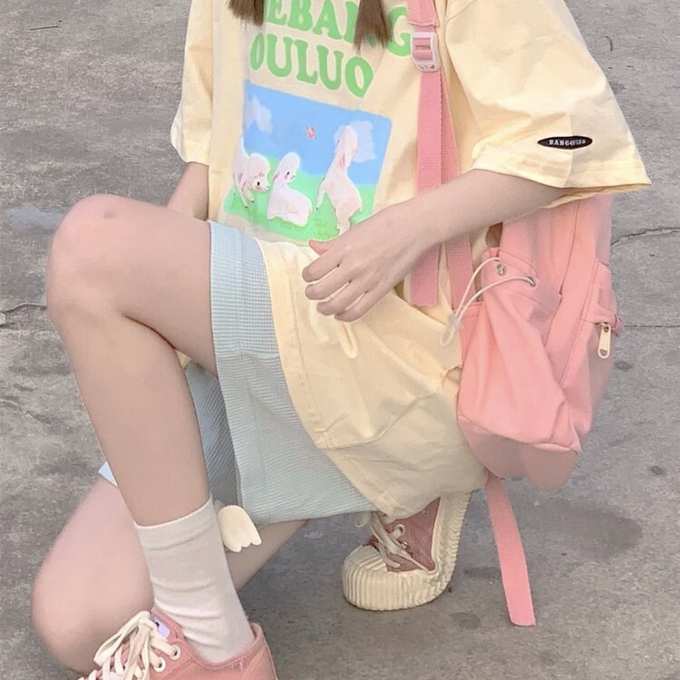 休闲运动服套装女夏季外穿短袖短裤学院风百搭活泼减龄跑步两件套