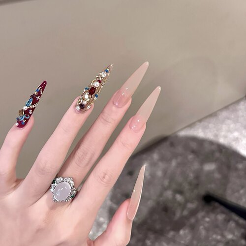 手工定制穿戴美甲短款新年战甲红色秀禾婚甲甄嬛显白新娘孕妇可拆