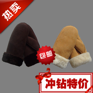 新款羊皮毛一体真皮男女手闷子加厚连指手套男女防寒保暖骑车户外