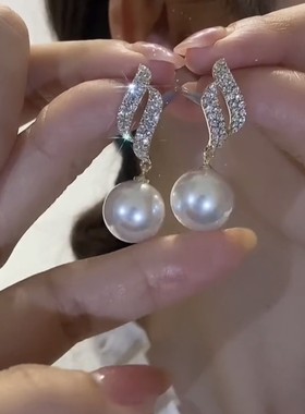 双向珍珠耳环女银针耳坠