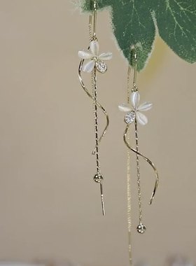 纯银针猫眼石花朵耳线女