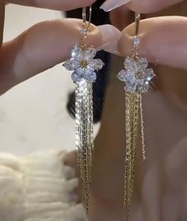 2026爆款耳环超仙雪花高档流苏吊坠耳环抗过敏冰花长款流苏耳环女
