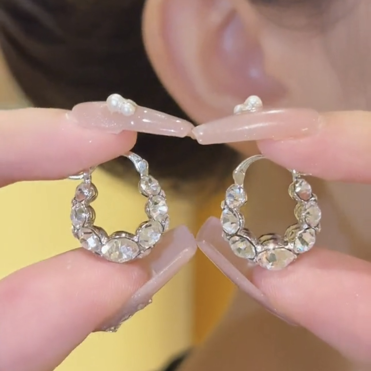 满钻耳圈女气质百搭纯银耳饰