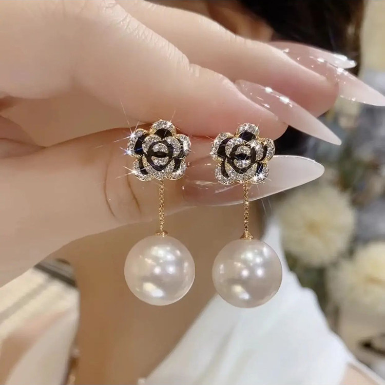 玫瑰花耳环名媛风银针女