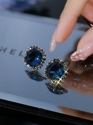 蓝宝石气质耳钉925银针