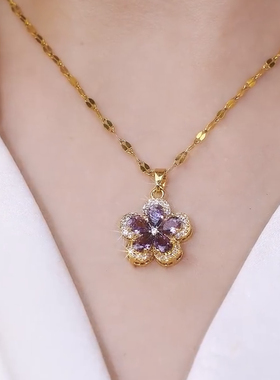 2024夏季新款花朵项链女轻奢小众紫色锁骨链高级感首饰品