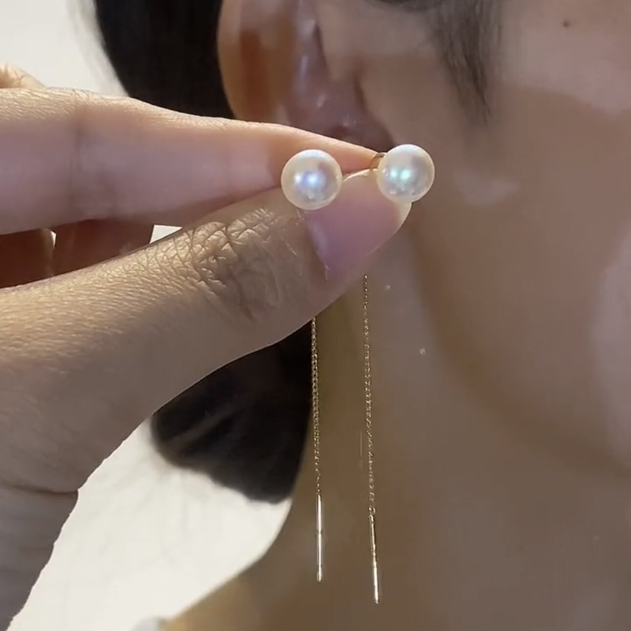 时髦百搭长款流苏珍珠耳线