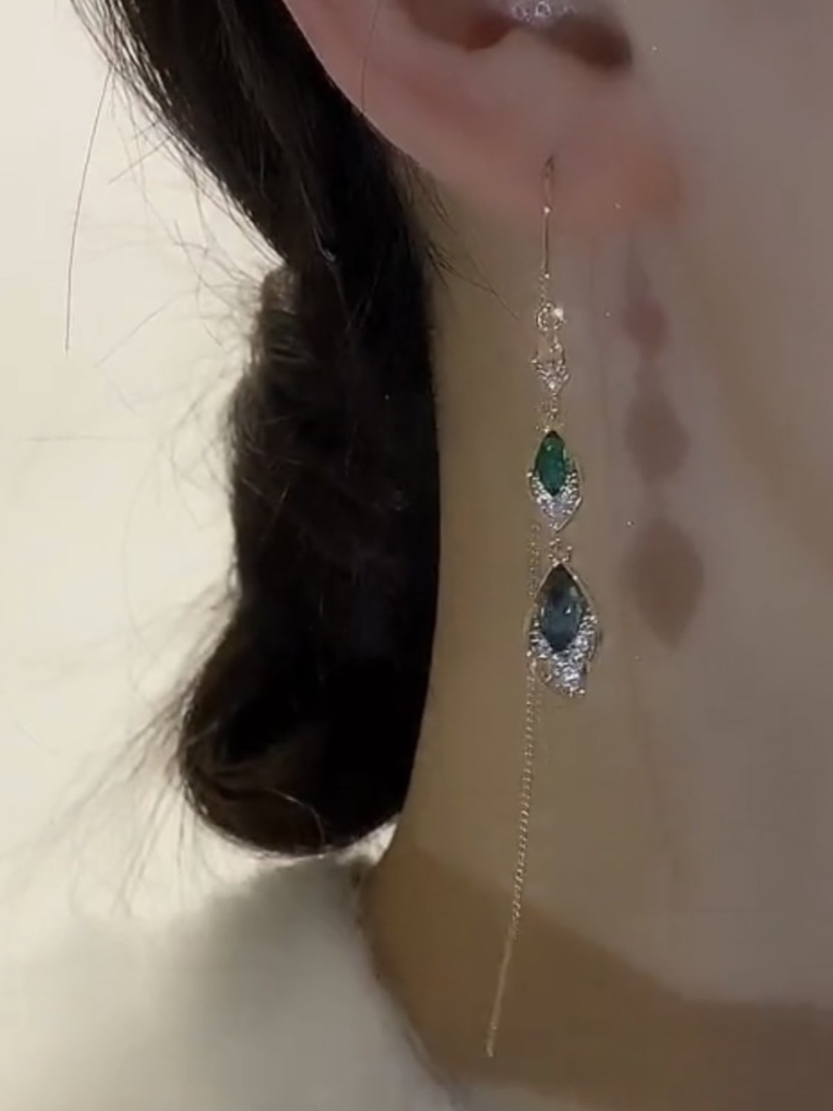 高档百搭绿叶子女士耳环天使之泪水滴耳扣2023年小众时尚气质耳饰