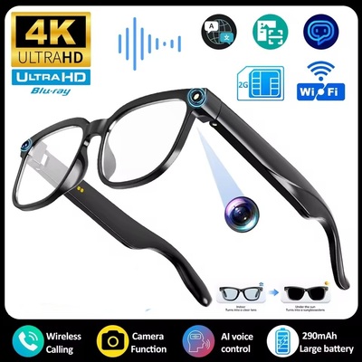 4K AI Smart Glasses Bluetooth Camera Translation Sunglasses