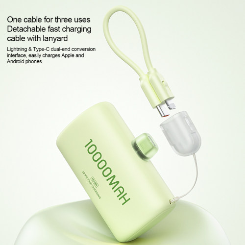 10000mAh Mini Portable Power Bank Capsule Mobile Power Built-in Cable External Battery Fast Charger