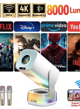 K6 Projector with Microphone Android Projector 4K HD AutoFocus Projector RBG Light Theater Beame