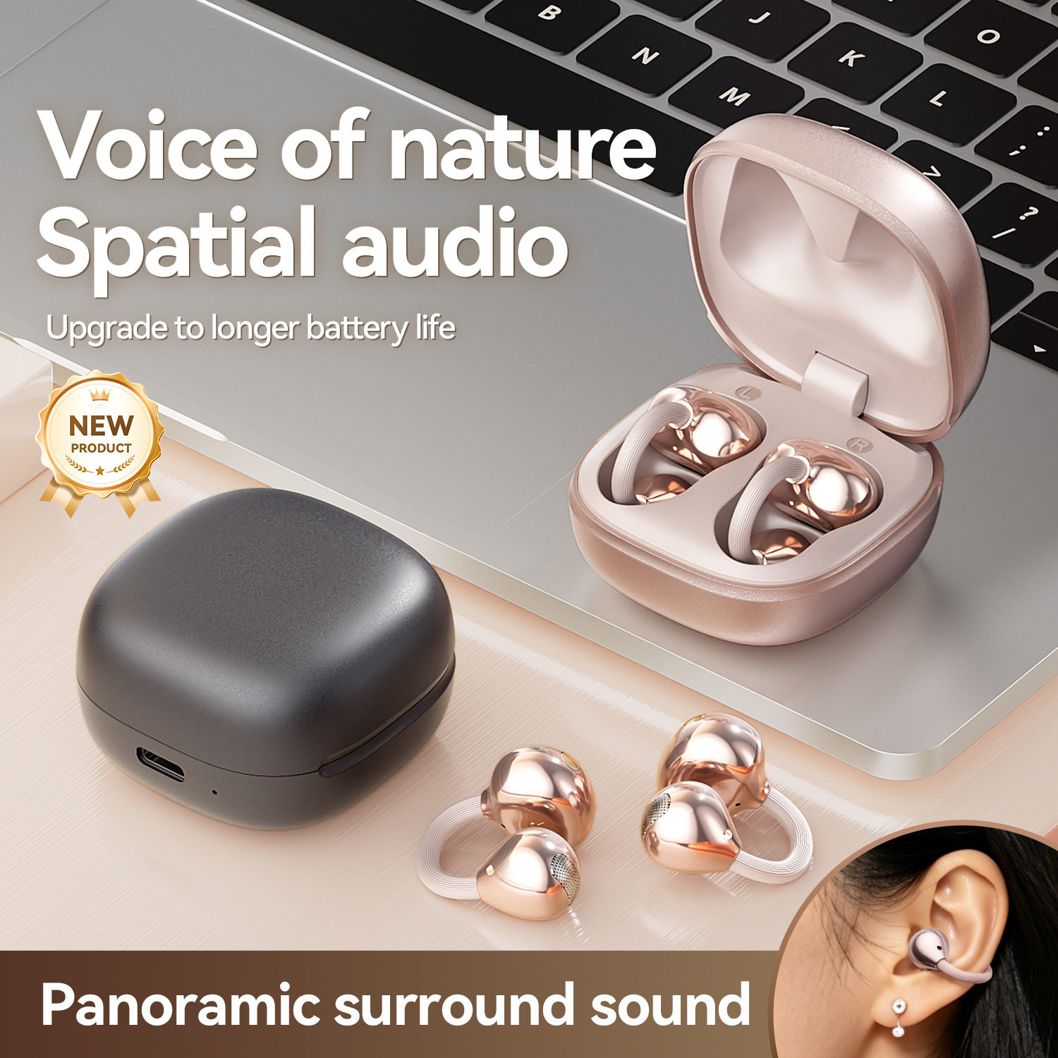 Bluetooth Earphones AI Translator Earbuds Ear Clip Headphone