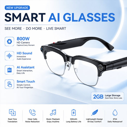 Smart Glasses HD Calls Simultaneous Translation 8MP Camera
