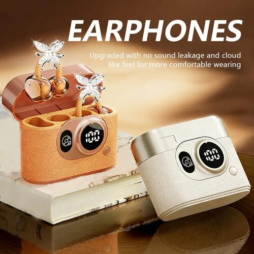 Retro Camera Clip-On Headphones Ear Clip with Diamond Buckle