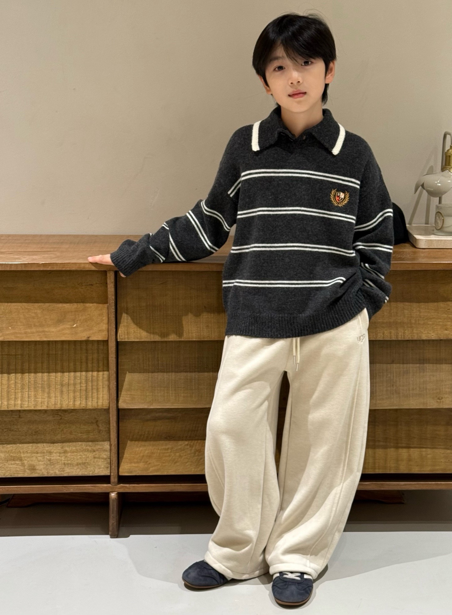 2025秋冬新款儿童半拉链翻领毛衣男女童宽松慵懒风套头针织衫上衣