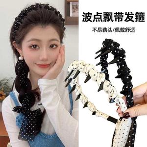 波点飘带发箍女2025新款丝巾绑发一体高级感气质百搭编发头饰发饰