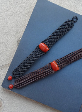 手工编织路路通南红桶珠