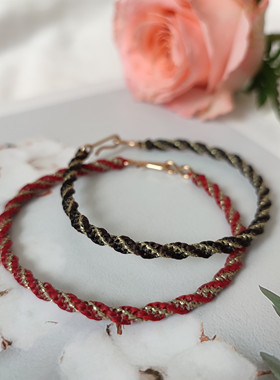 彩金蜡线精编本命年情侣手链