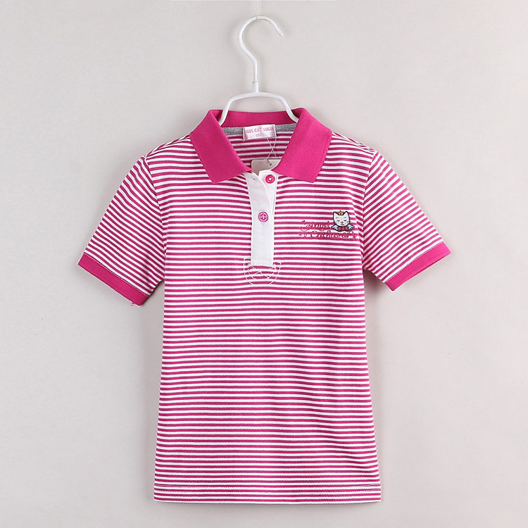 夏季断码特价日系天使猫女童短袖彩条T恤POLO衫横机领812034