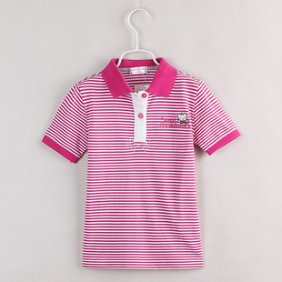 彩条T恤POLO衫 夏季 日系天使猫女童短袖 断码 横机领812034 特价