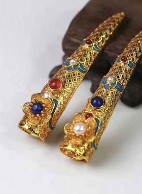 复古宫廷仿花丝指甲套仿点翠护甲古装摄影中式新娘配饰