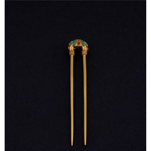 黄铜镀金盛世唐代头饰发钗古典金色供养人唐代日常飞天造型