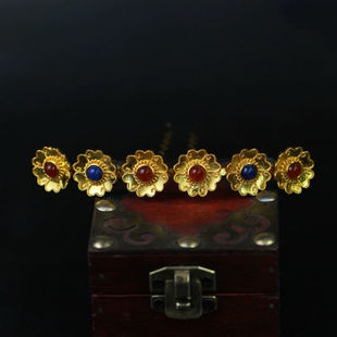 黄铜镀金复古珍珠玛瑙花朵排簪花头簪仿明制花簪古风汉服头饰
