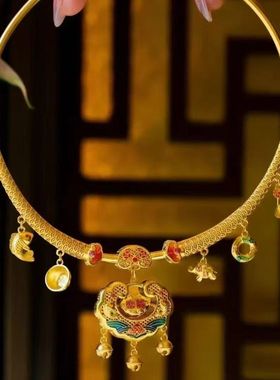 宝宝婴儿周岁长命锁金锁绳圈平安仿真金饰戴金抓周道具项圈编绳