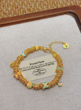 镀金珐琅彩福运莲莲蝴蝶盘缠手链女2025新中式花与蝶之恋手串