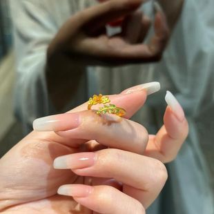 【新款】珐琅彩金桂飘香戒指女复古珐琅桂花心语食指戒