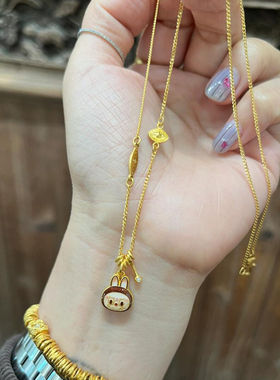 古法黄金色拉布布路路通葫芦吊坠项链女百搭设计精致复古气锁骨链