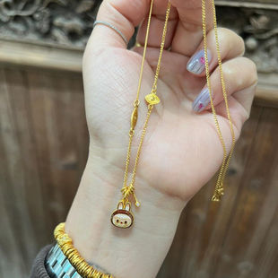 古法黄金色拉布布路路通葫芦吊坠项链女百搭设计精致复古气锁骨链