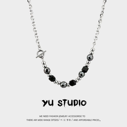YUSTUDIO切面宝石钛钢情侣项链