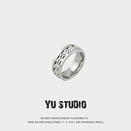 YUSTUDIO情侣款钛钢转动解压戒指