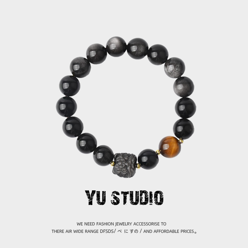 YUSTUDIO情侣金银曜石转运手串