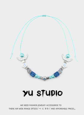 YU新款嘻哈EVAE联名明星同款云朵天使项链潮牌笑脸珍珠骰子挂链