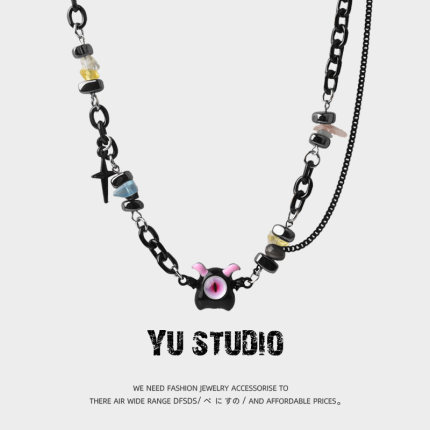 YUSTUDIO幽灵串珠嘻哈小怪兽碎石项链男款锁骨链女小众设计高级感