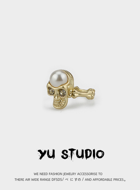 YU原创设计欧美嘻哈EVAE珍珠镶钻鬼头戒指男女潮小众轻奢时尚指环