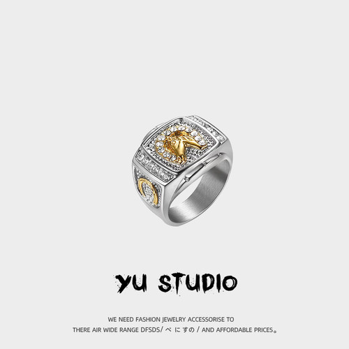 YUSTUDIO男士钛钢欧美镶钻戒指