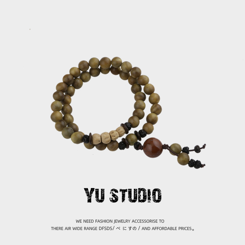 YUSTUDIO情侣绿檀木民族风手串