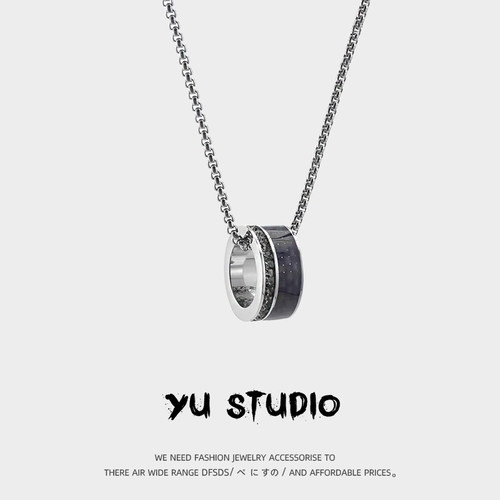 YUSTUDIO钛钢方珠链情侣吊坠