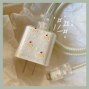 布丁蛋糕数据线保护套适用iPhone15 iPad快充头保护壳缠线咬线器