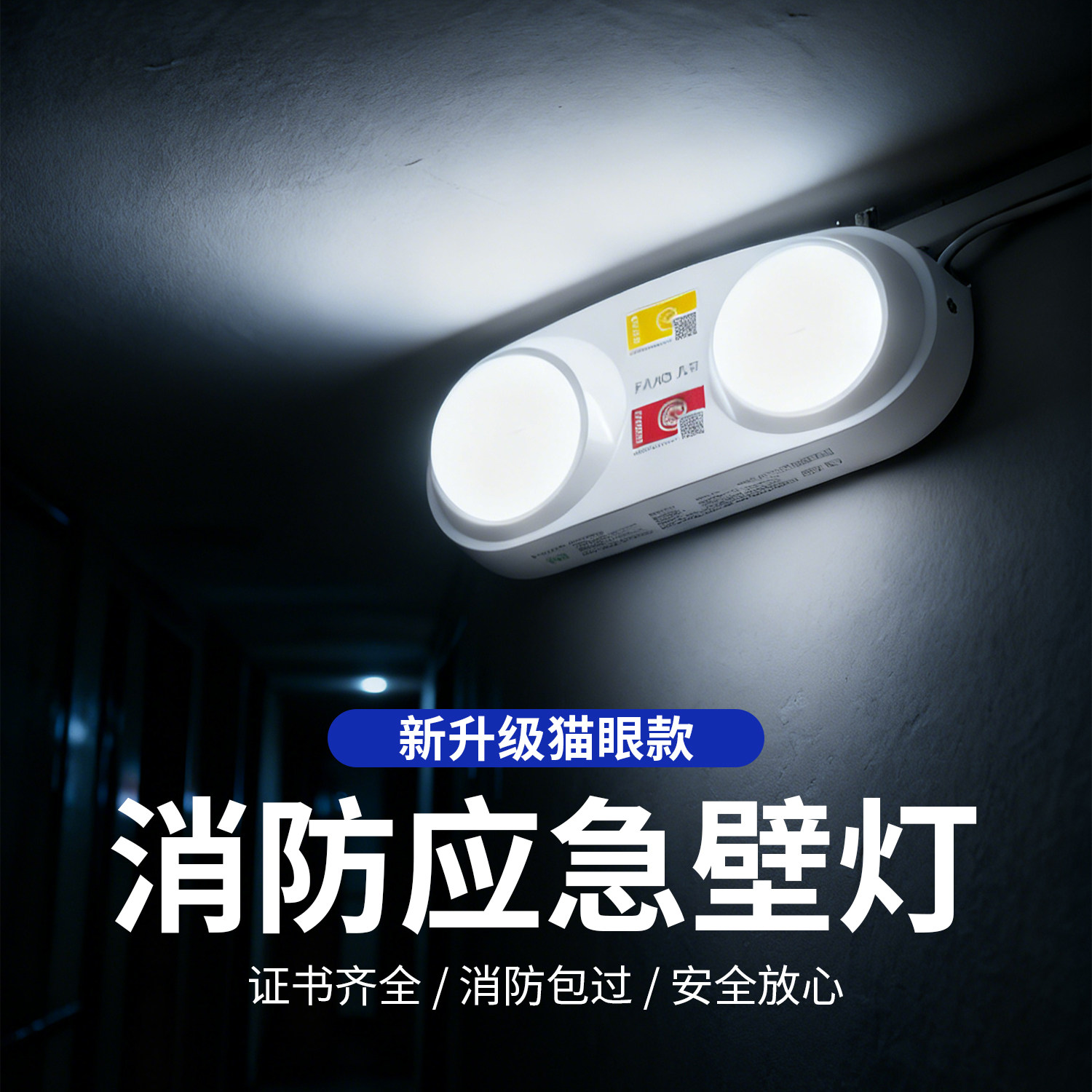 新国标消防应急灯应急照明壁灯IP65防水停电疏散照明猫眼应急灯