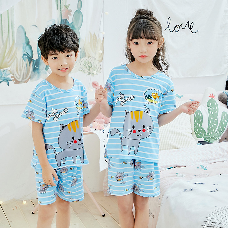 小孩儿童睡衣夏天短袖男童女童宝宝3-5夏薄款纯棉7-9周岁卡通套装在类目 童装/婴儿装/亲子装, 儿童家居服, 家居服套装中 - 来自Buy2taobao.com提供专业的淘宝代购服务