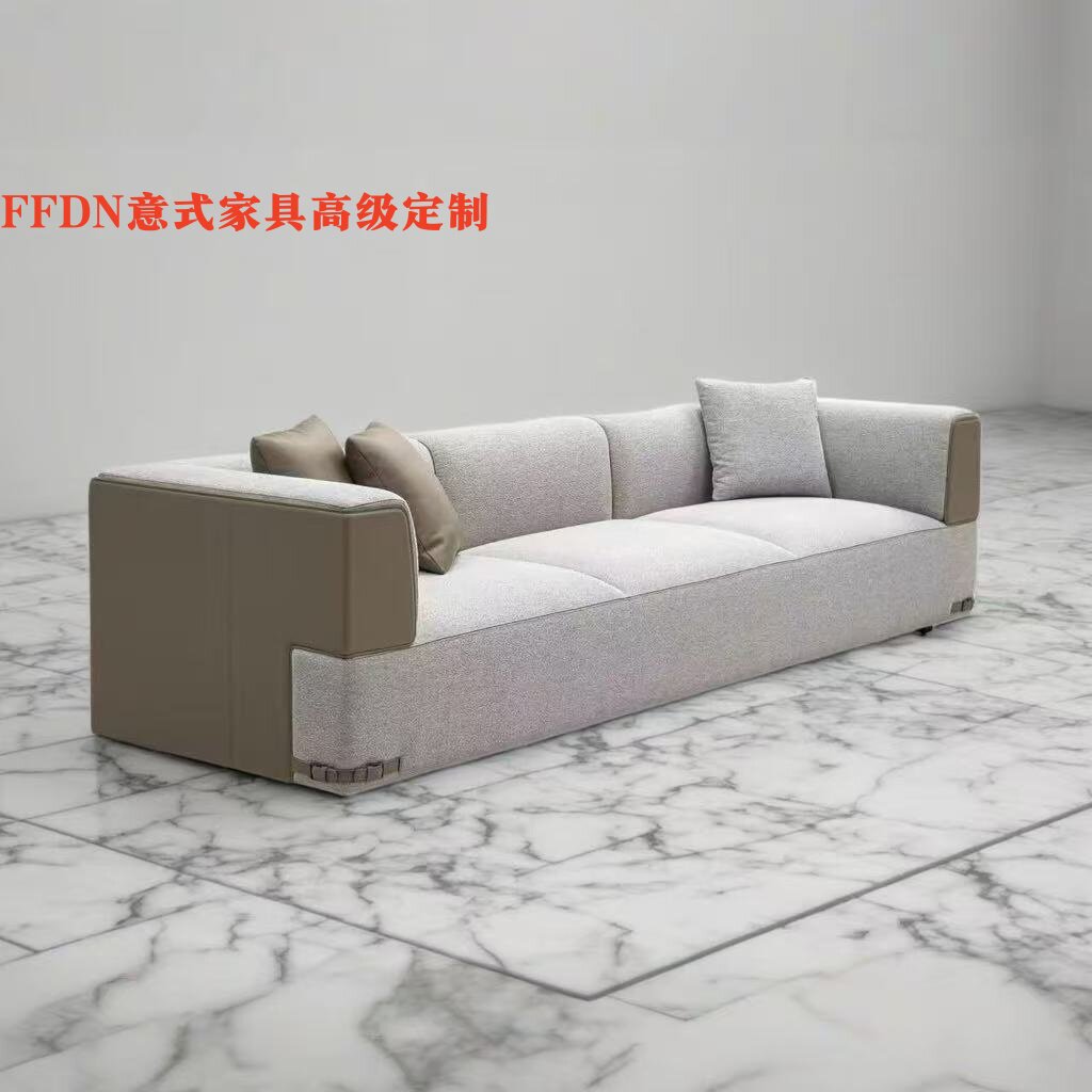 意式现代真皮皮布结合沙发定制