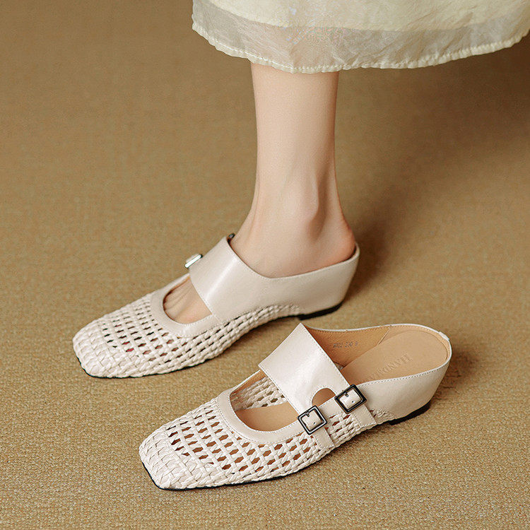 内增高包头日常百搭镂空包头拖中跟舒适平底休闲软底凉鞋方头外穿,女鞋,马丁靴,淘宝优惠券,粉丝福利购,淘宝优惠卷