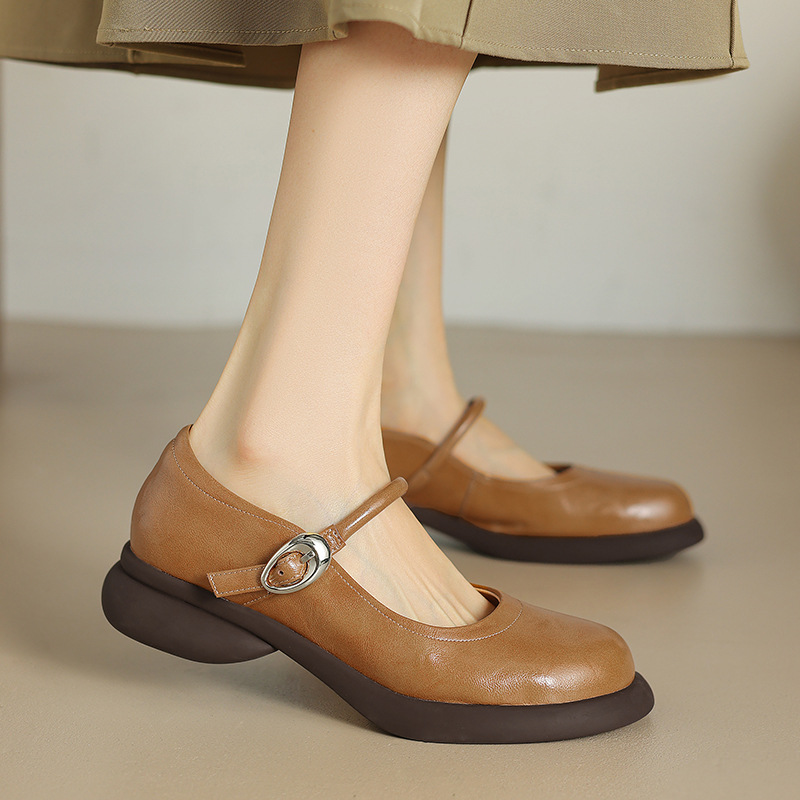 软底不累脚！时光荏苒新款真皮单鞋女软底羊皮玛丽珍鞋法式小皮鞋