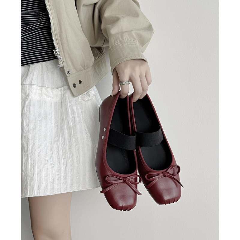 法式软底蝴蝶结玛丽珍鞋女2025新款真皮浅口单鞋一字带平底小皮鞋