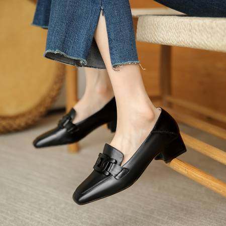 单鞋女真皮2024夏季方头粗跟乐福鞋中跟英伦风复古浅口小皮鞋透气,女鞋,马丁靴,淘宝优惠券,粉丝福利购,淘宝优惠卷