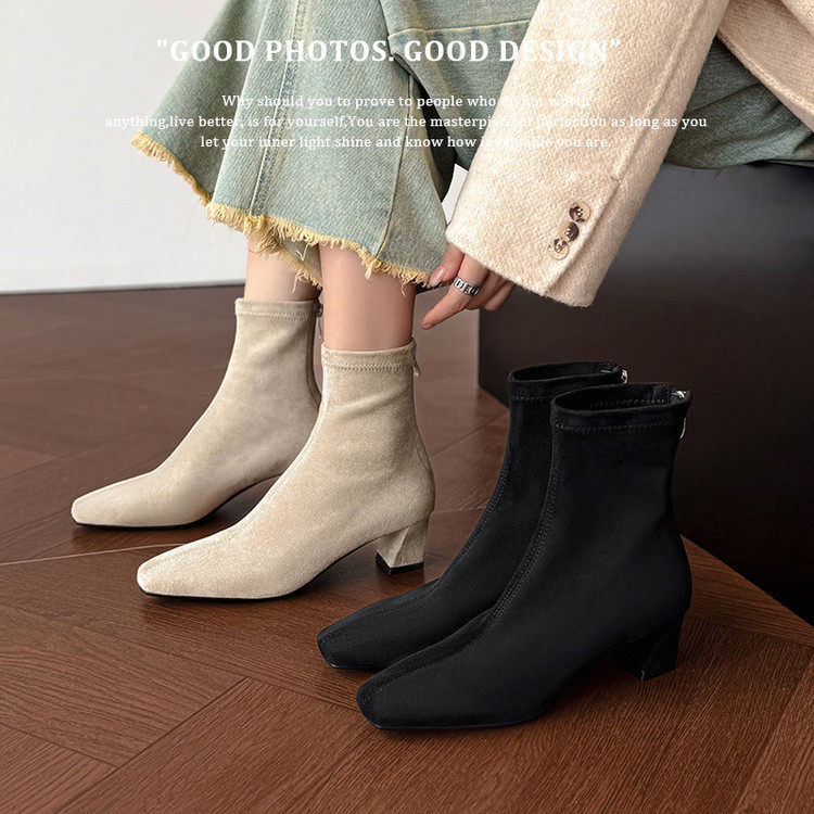 巨软短靴女春秋单靴2025新款粗跟ins网红瘦瘦靴高跟鞋弹力大码43,居家布艺,居家婚庆拖鞋,淘宝优惠券,粉丝福利购,淘宝优惠卷